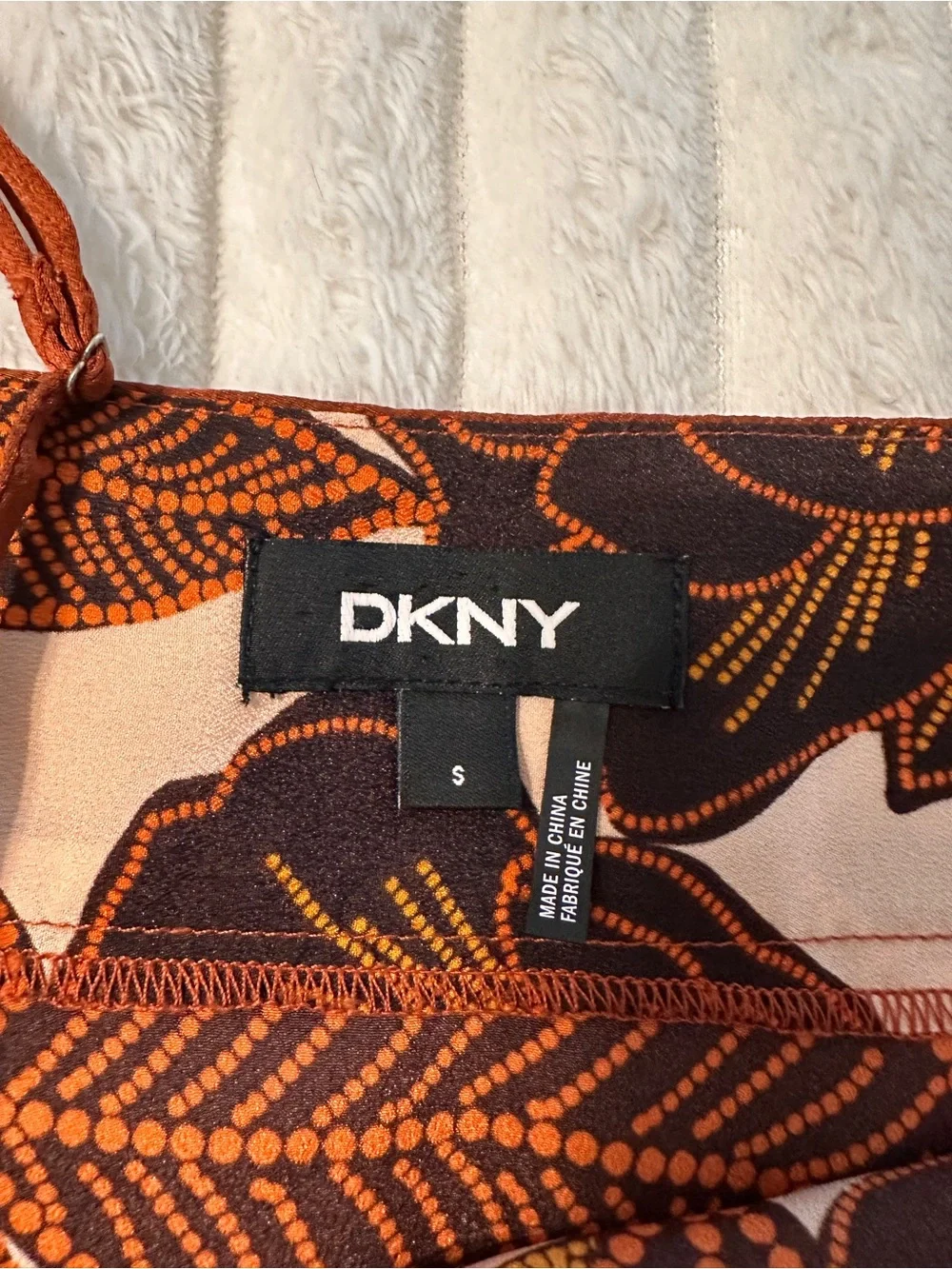 DKNY Cream and Brown Tropical Print Sundress